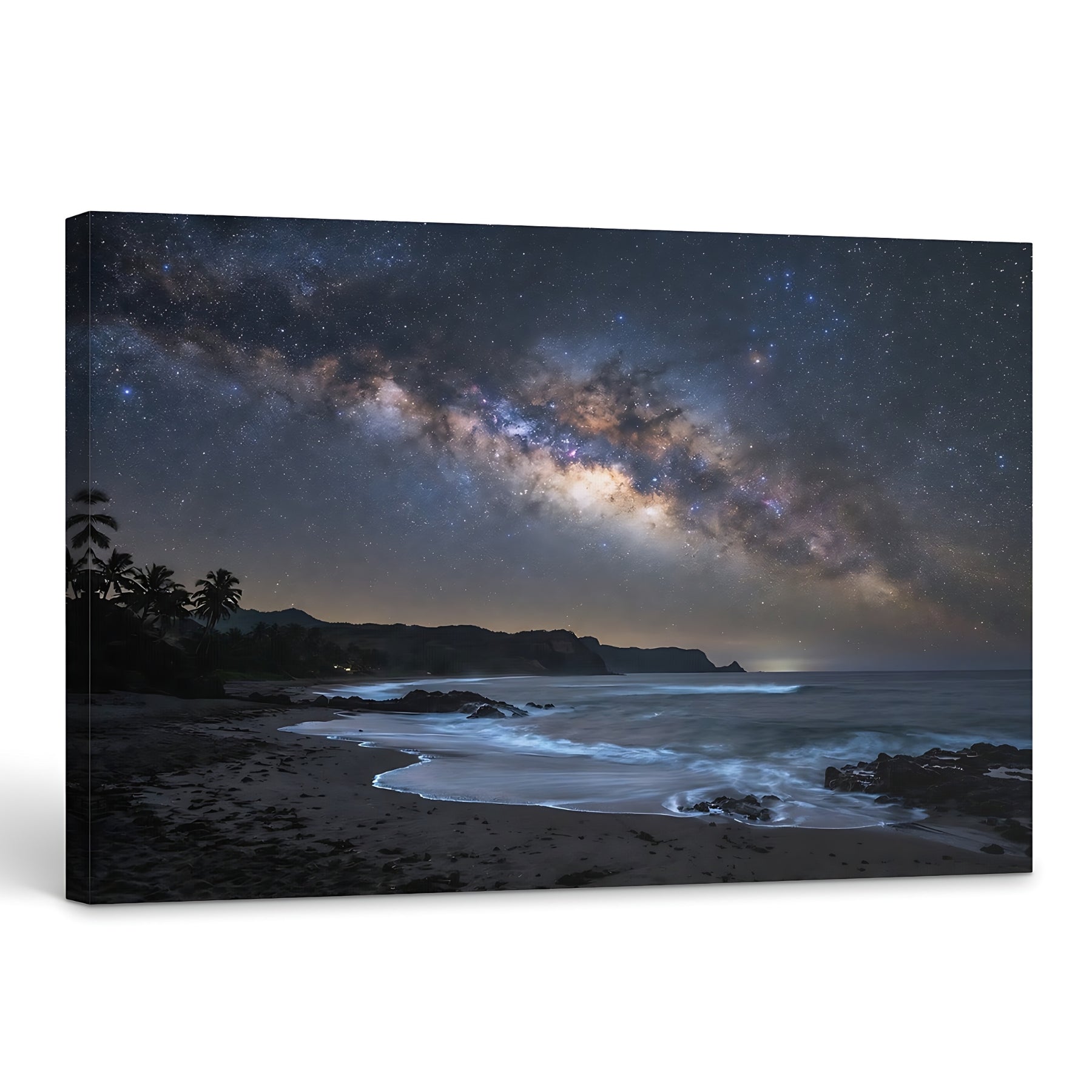 Milky Way Beach Canvas Wall Art Starry Night Ocean Landscape Print