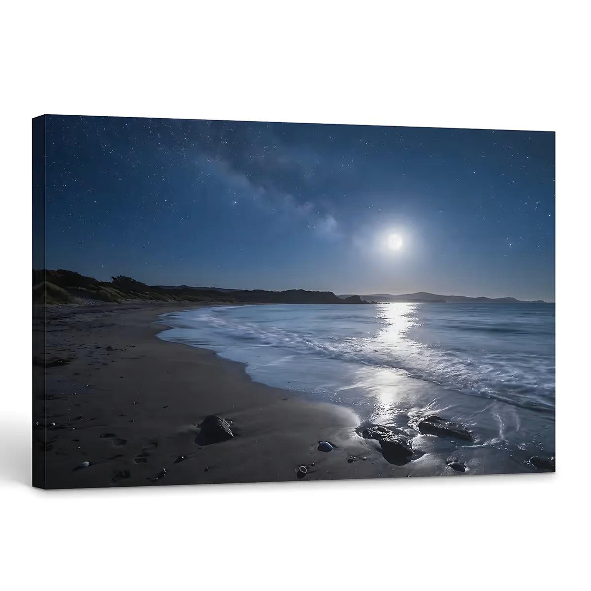Moonlight Beach Canvas Wall Art Night Ocean Shore Landscape Print Main image