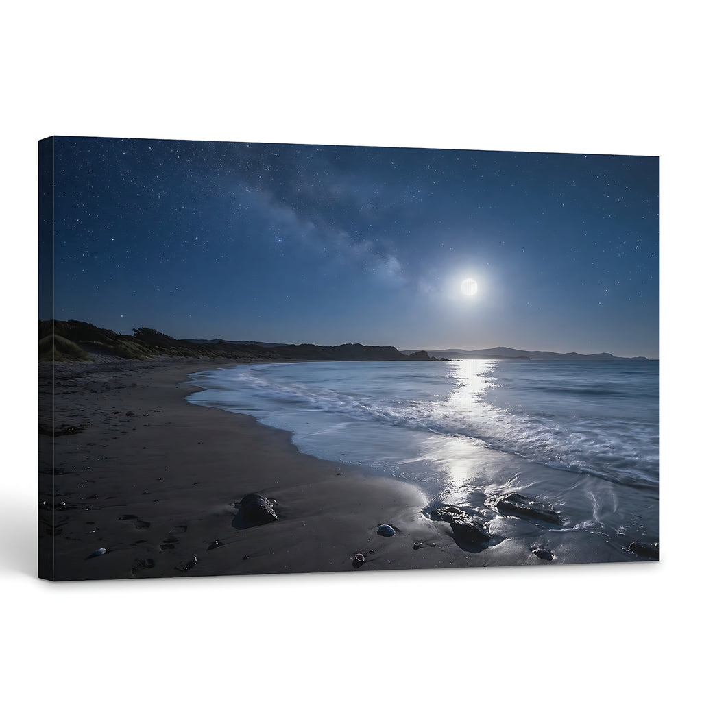 Moonlight Beach Canvas Wall Art Night Ocean Shore Landscape Print