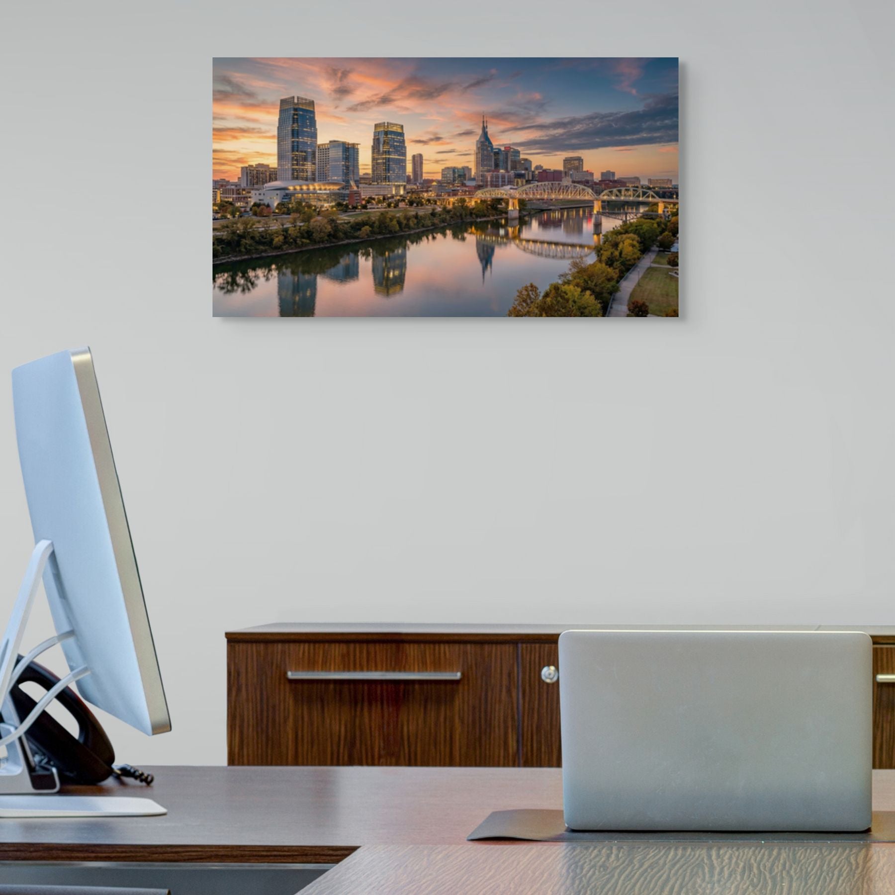 Nashville skyline with bridge Cumberland River wall decor