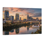 Nashville skyline sunset Cumberland River bridge reflection wall art print