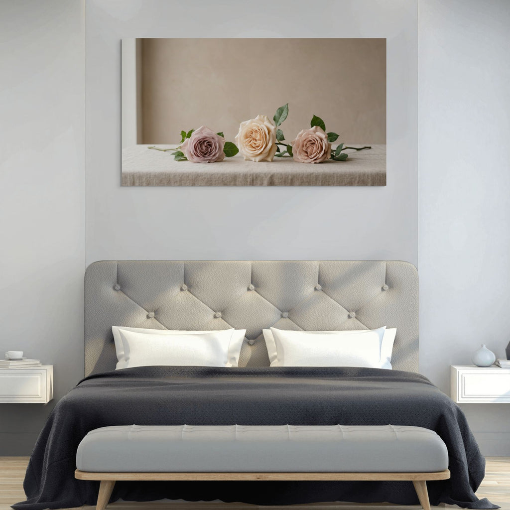 Soft neutral rose artwork with cream tones, minimalist modern home wall decor