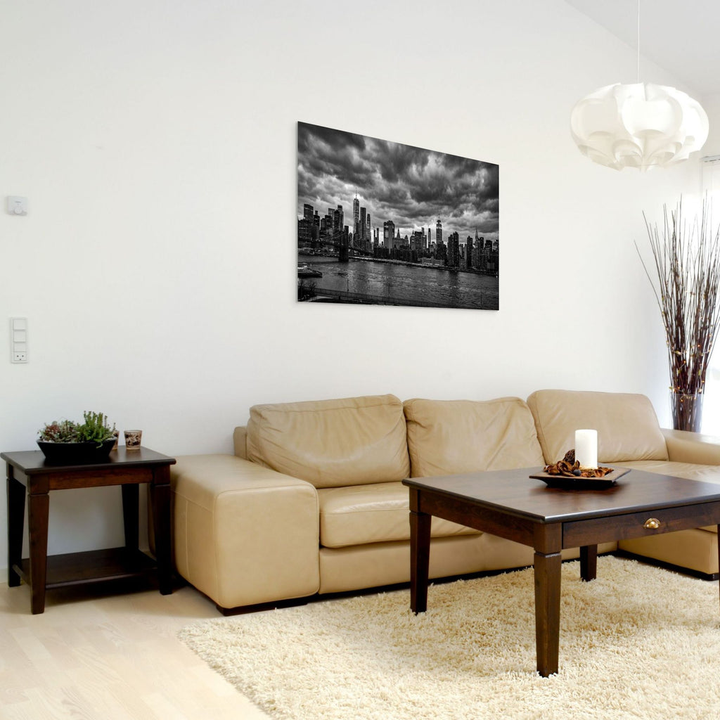 NYC skyline with Brooklyn Bridge black white wall art