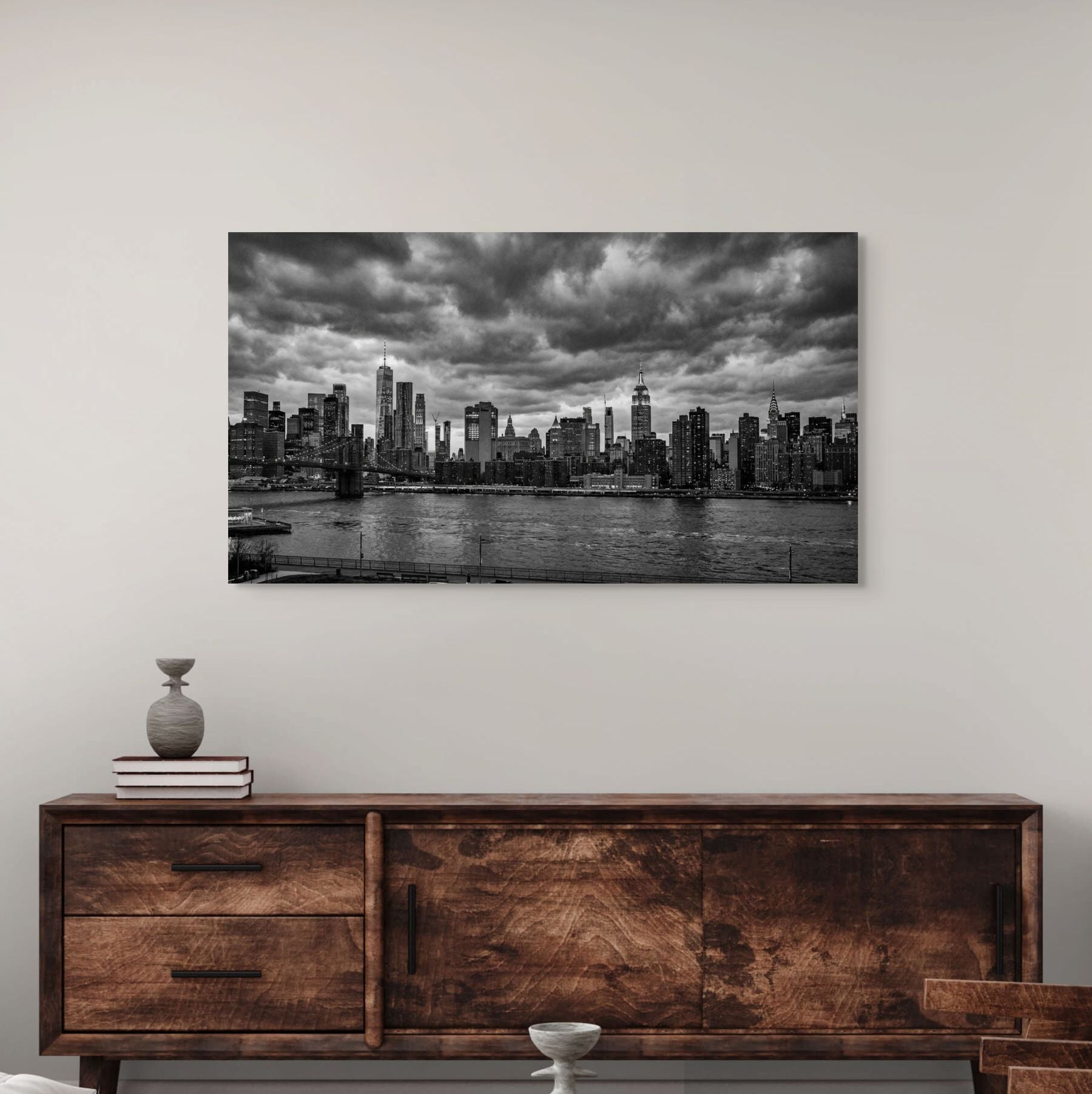 New York City skyline black and white canvas print modern decor