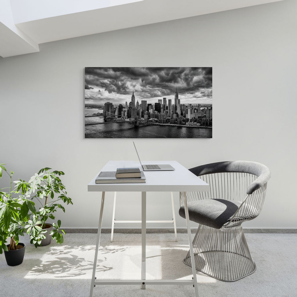 New York City skyline black and white panoramic cityscape print