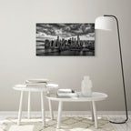 NYC skyline with storm clouds, modern black and white wall art