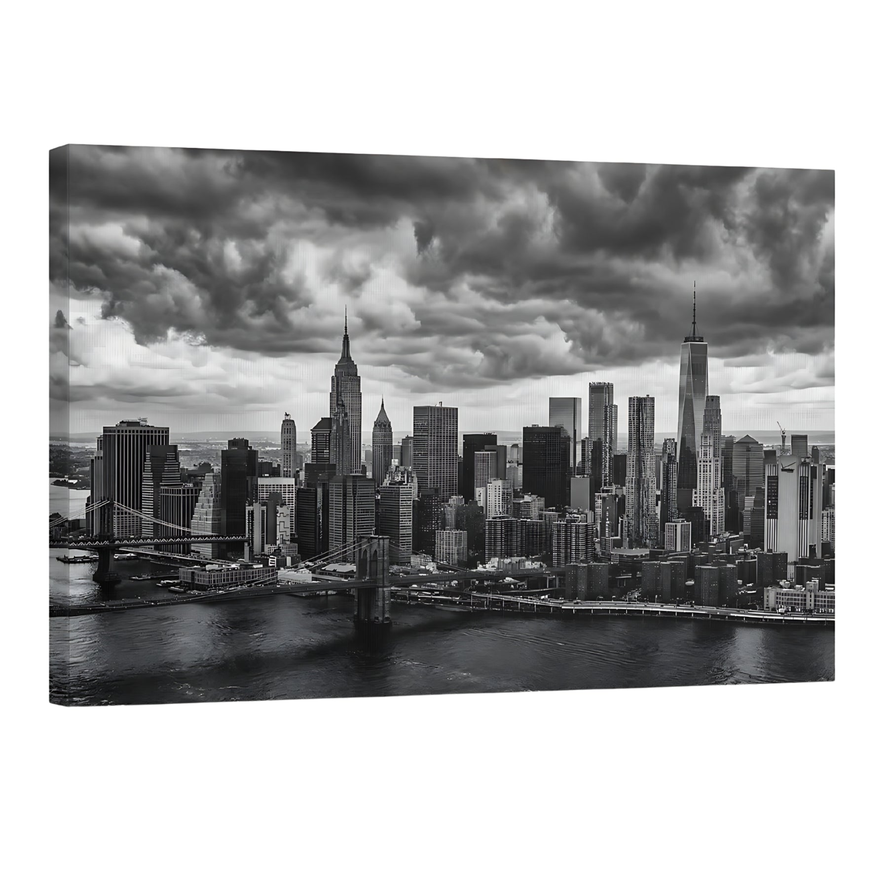 New York City skyline black and white wall art Manhattan skyline dramatic clouds NYC cityscape print Main image