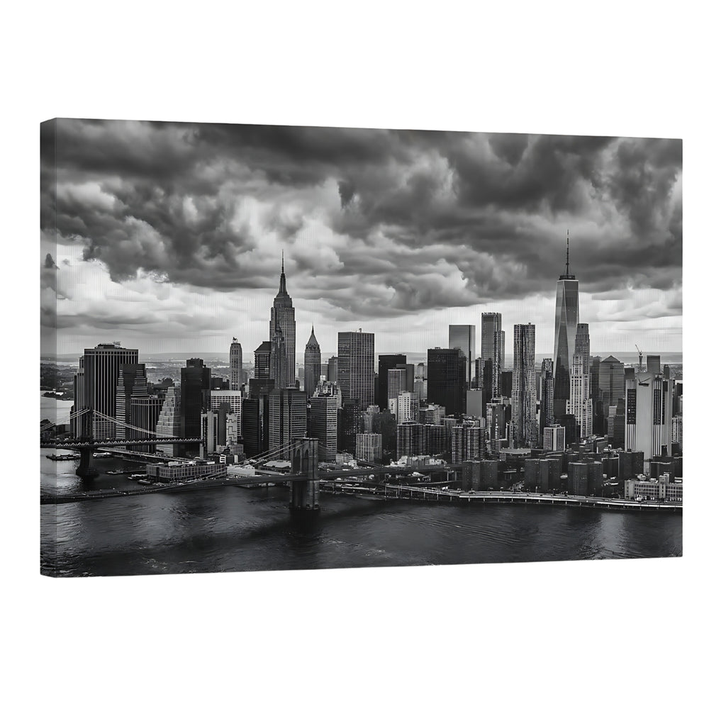 New York City skyline black and white wall art Manhattan skyline dramatic clouds NYC cityscape print