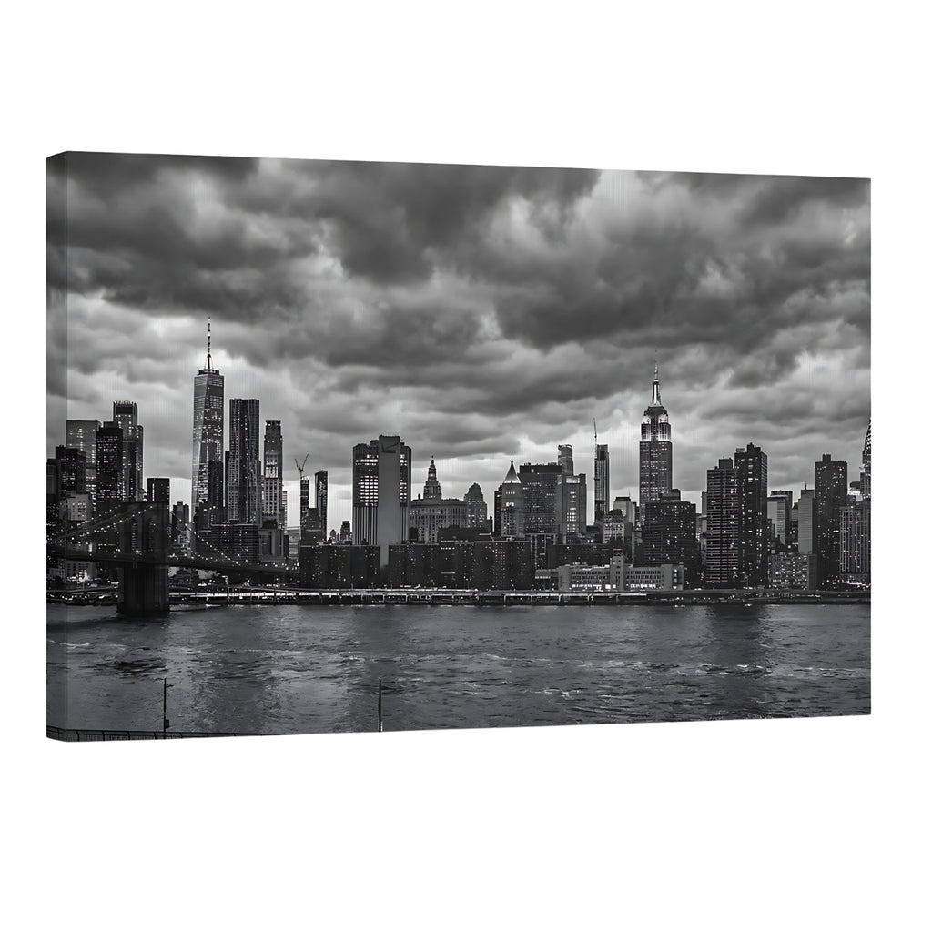 New York City skyline black and white wall art Manhattan skyline dramatic clouds NYC print