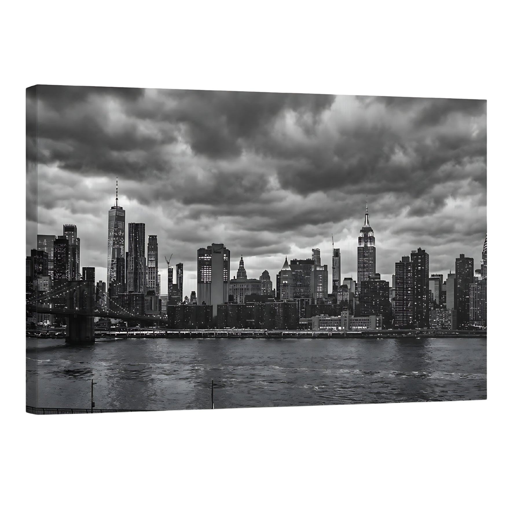 New York City skyline black and white wall art Manhattan skyline dramatic clouds NYC print