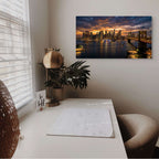 Brooklyn Bridge and NYC skyline at sunset, city photography print