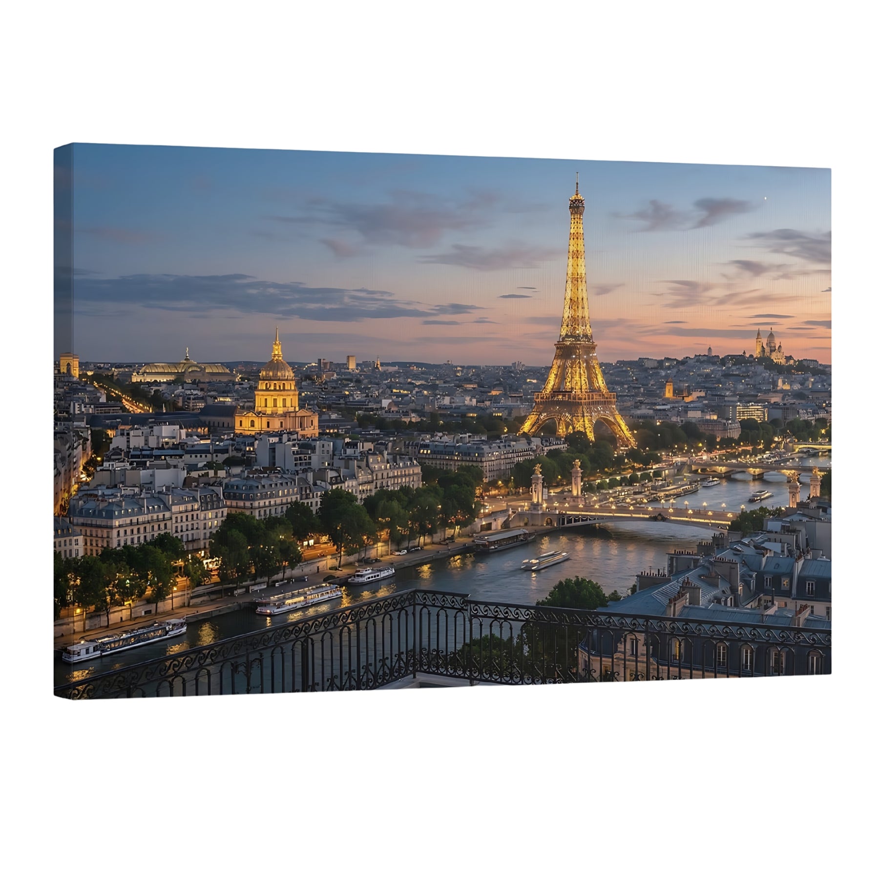 Paris Eiffel Tower sunset balcony view wall art Seine River Paris skyline France cityscape print