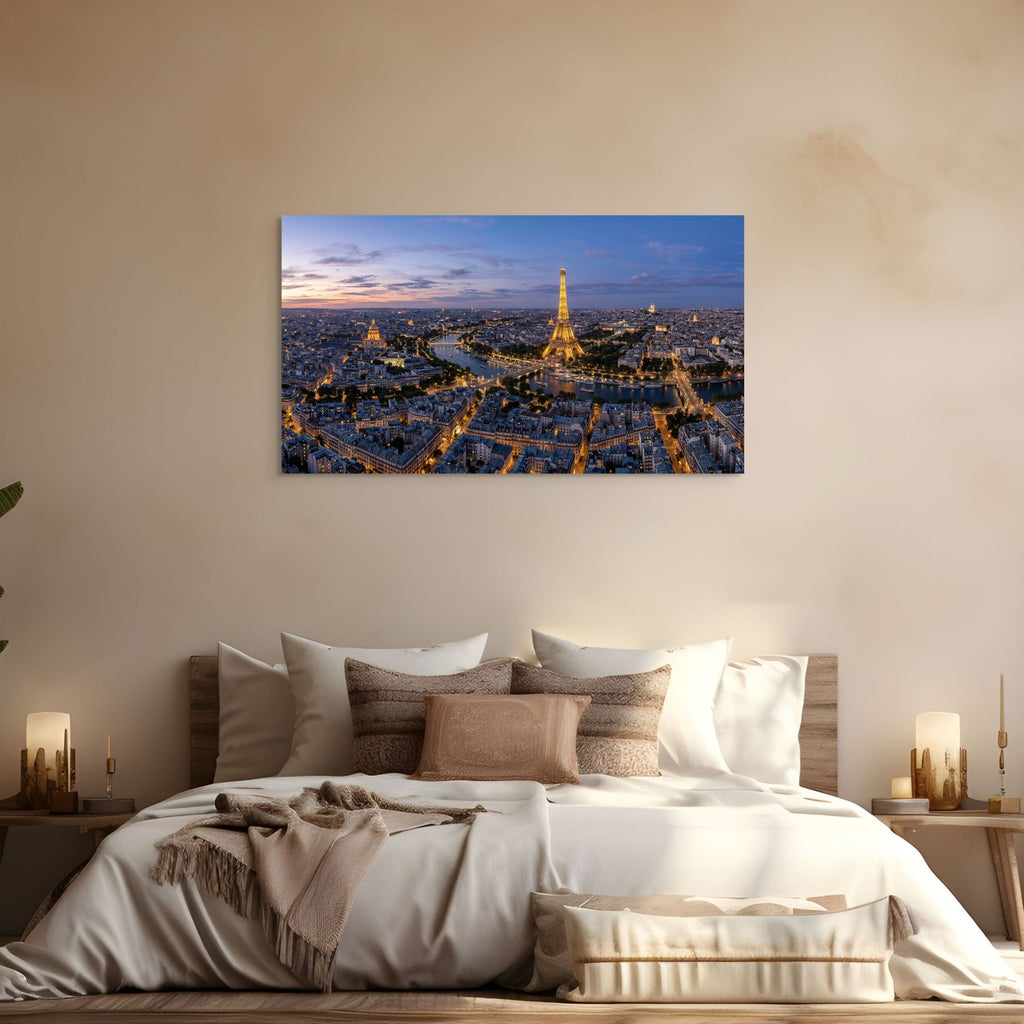 Paris skyline with Eiffel Tower and Seine River evening wall decor