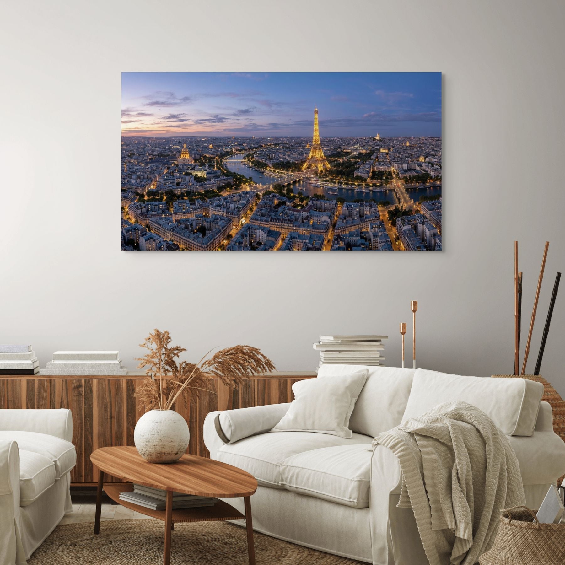 Romantic Paris skyline sunset wall art Eiffel Tower city lights