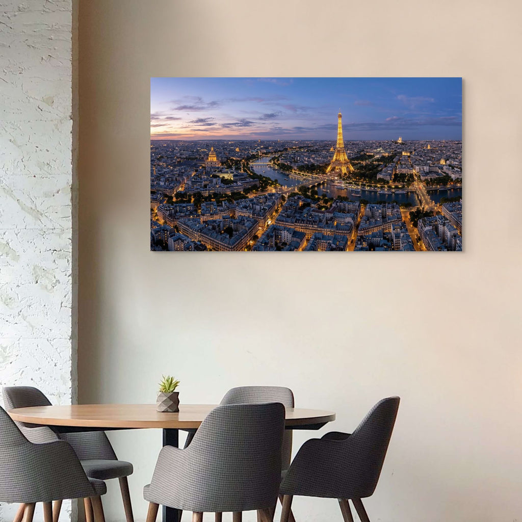 Eiffel Tower illuminated Paris skyline sunset photography print