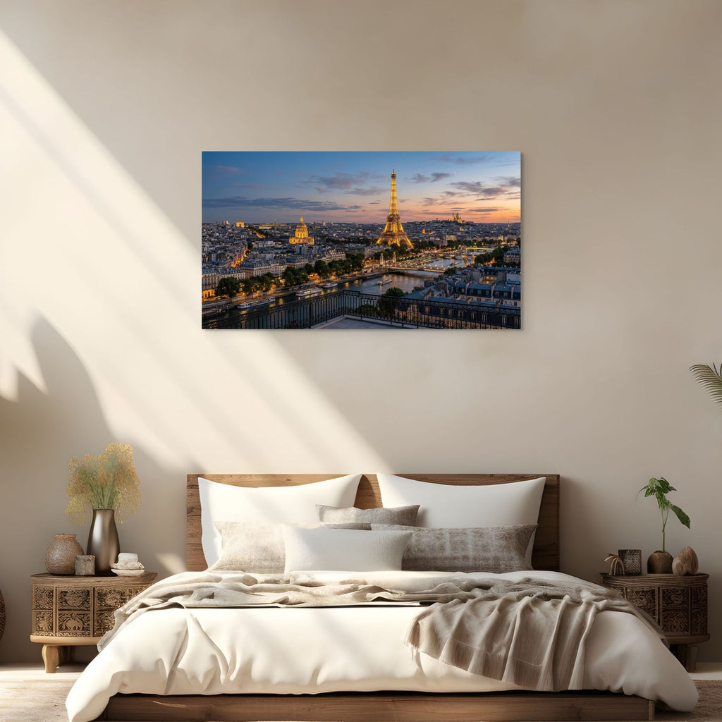 Paris skyline with Eiffel Tower and Seine River balcony perspective print