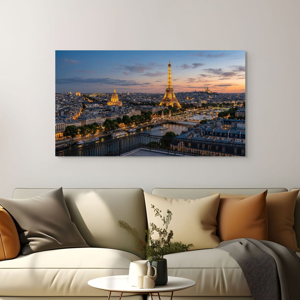 Paris Eiffel Tower balcony view sunset skyline wall art France