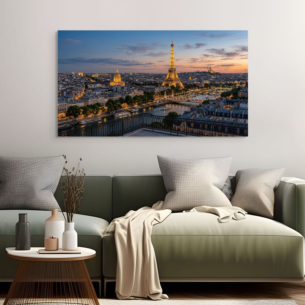 Paris France skyline panoramic view Eiffel Tower golden hour wall art