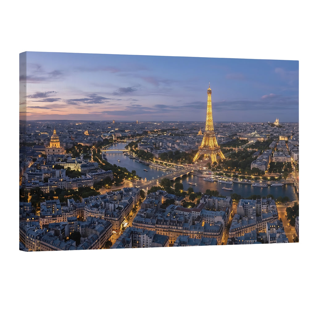Paris skyline sunset wall art Eiffel Tower cityscape Paris France Seine River illuminated skyline print