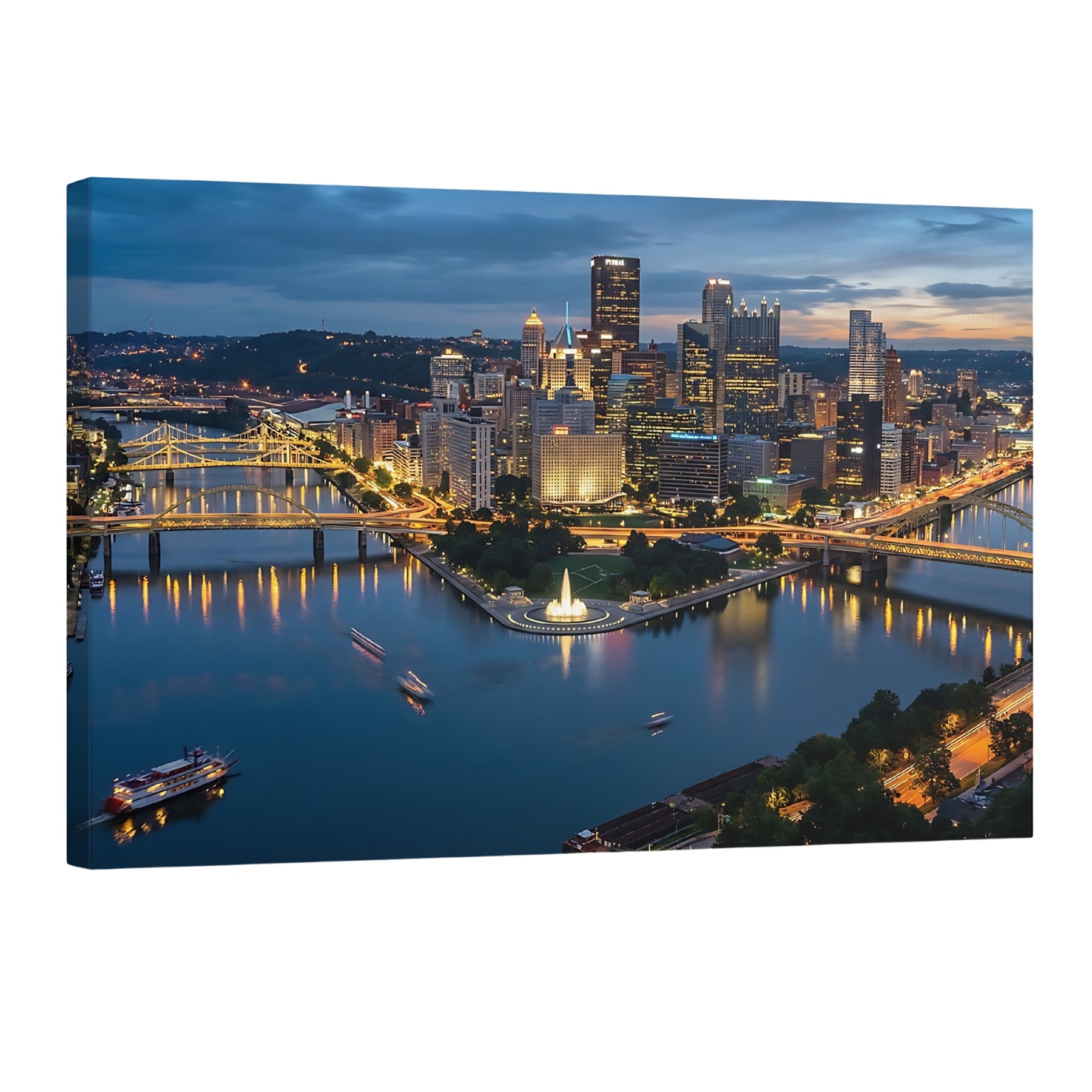 Philadelphia skyline night wall art bridges cityscape Allegheny River print Main image