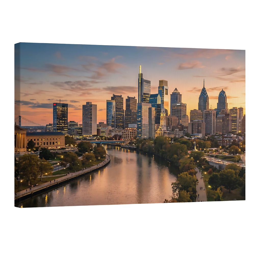 Philadelphia skyline sunset wall art Philly skyline Schuylkill River cityscape print