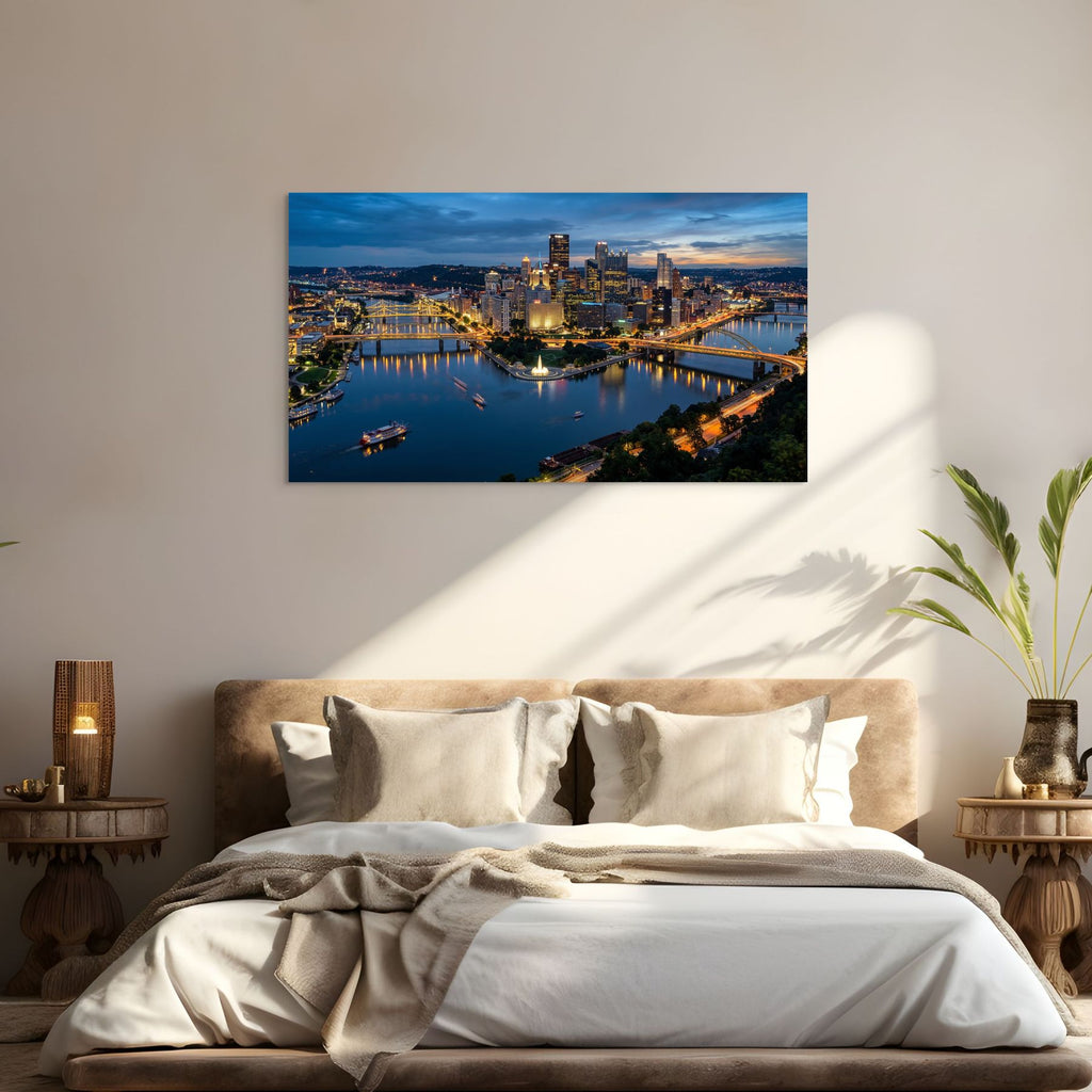 Philly skyline blue hour river reflection city wall decor