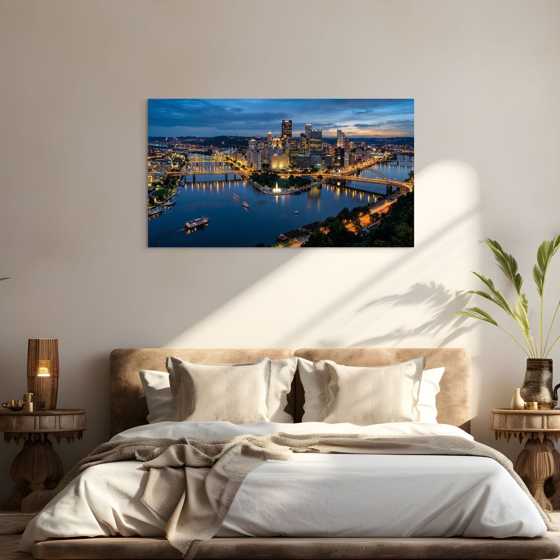 Philly skyline blue hour river reflection city wall decor