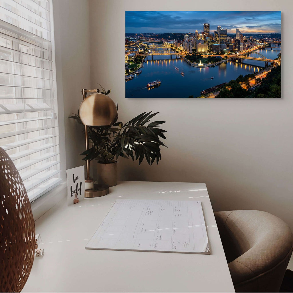 Philly downtown skyline bridges night cityscape print