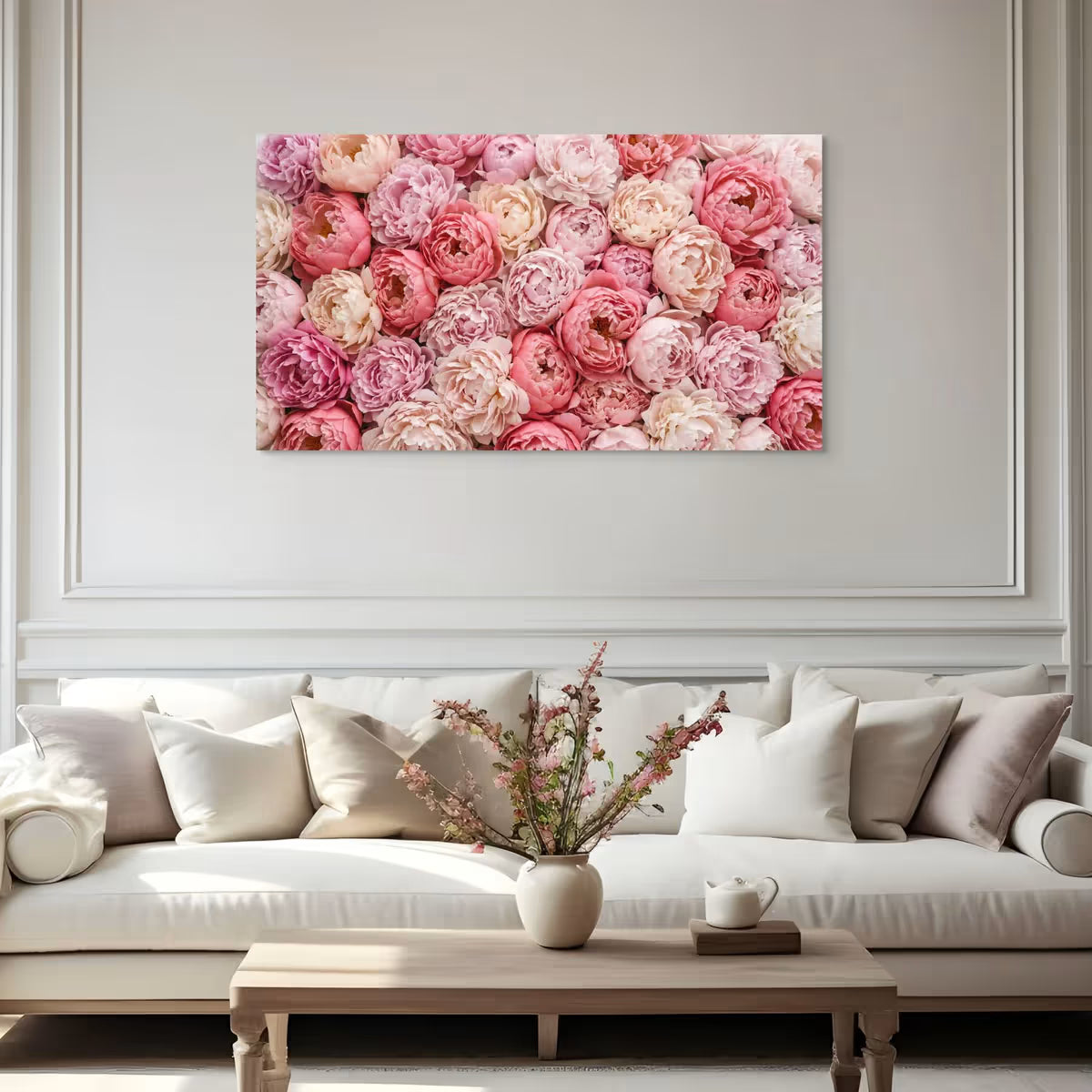 Pink Peony Canvas Wall Art with Flowers Romantic Floral Canvas Print Wall Decor
