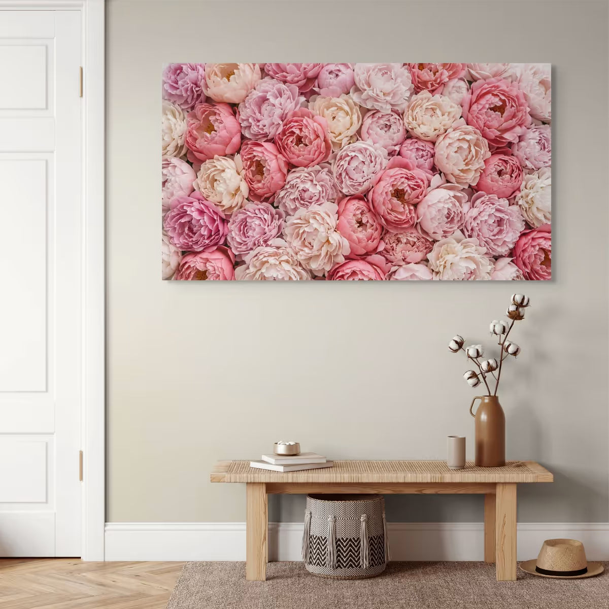 Pink Peony Canvas Wall Art with Flowers Romantic Floral Canvas Print Wall Decor