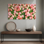 Pink Tulip Garden Canvas Wall Art Flowers Soft Floral Field Canvas Print, Botanical Nature Wall Decor