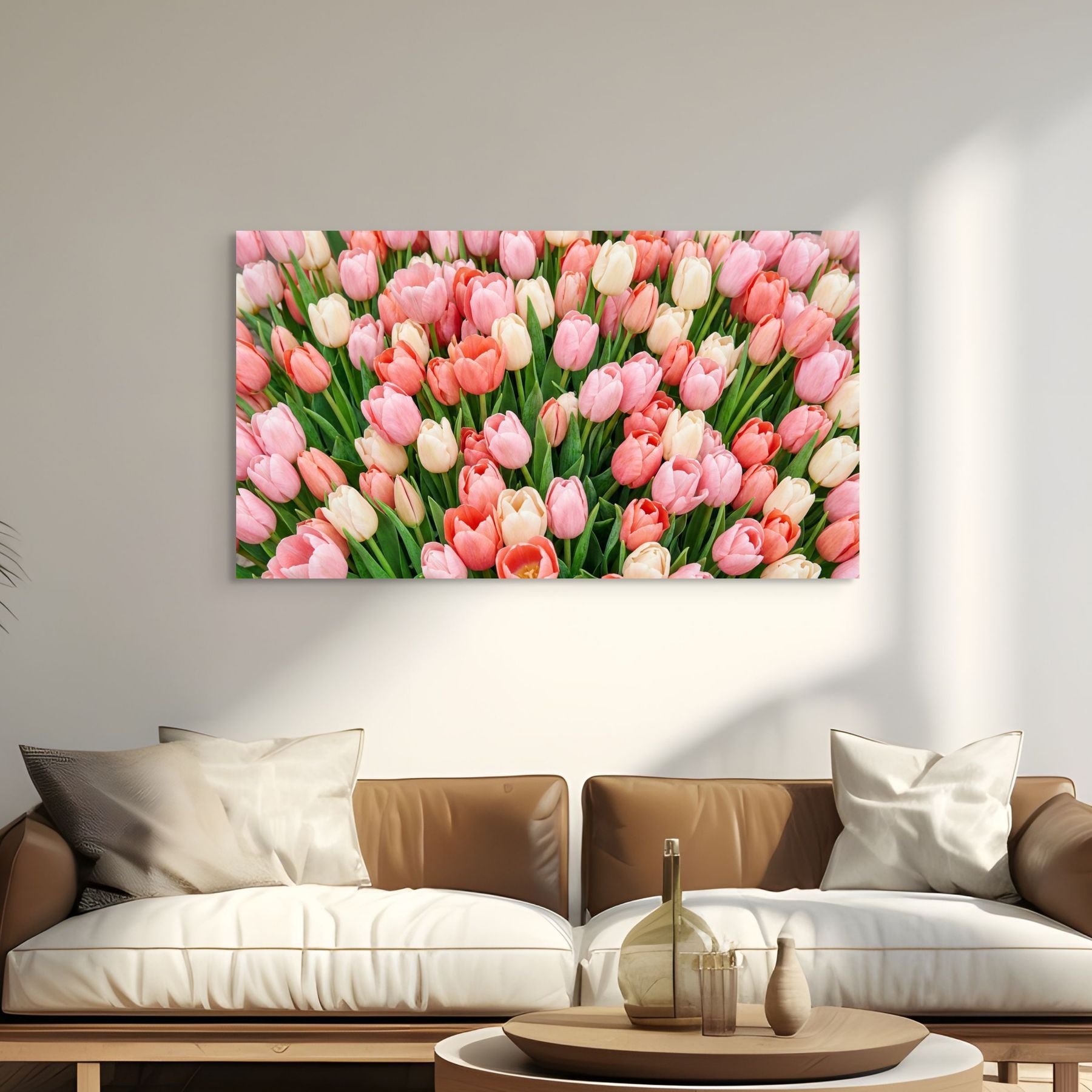 Pink Tulip Garden Canvas Wall Art Flowers Soft Floral Field Canvas Print, Botanical Nature Wall Decor Secondary image