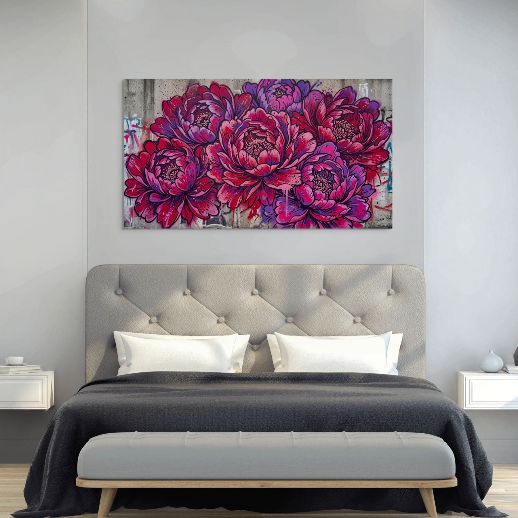 urban floral wall art pink purple flowers painting