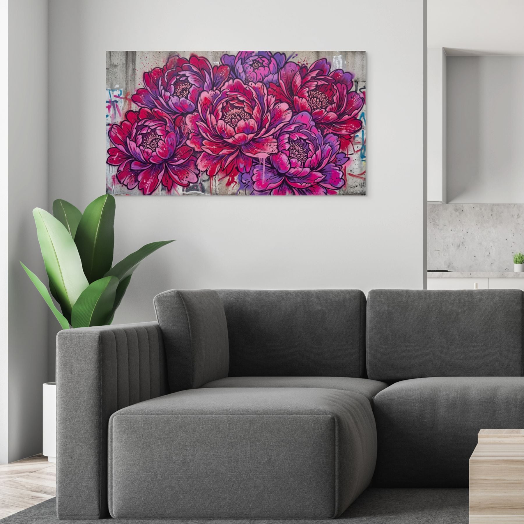 peony graffiti wall art modern floral street style