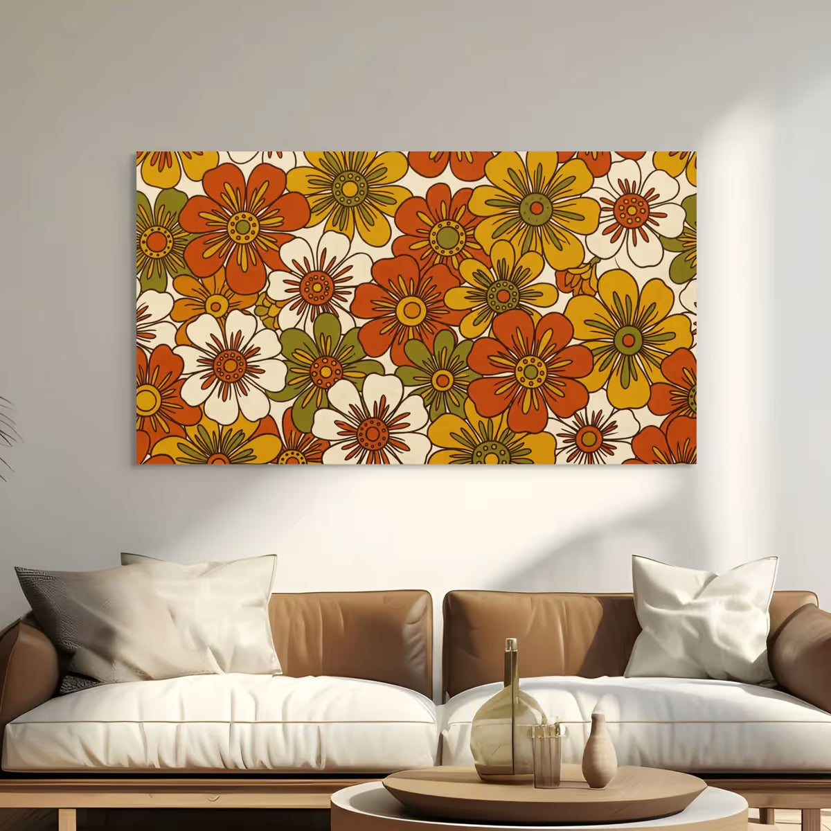 Retro Floral Canvas Flower Wall Art Vintage Orange Flower Canvas Print Decor Secondary image
