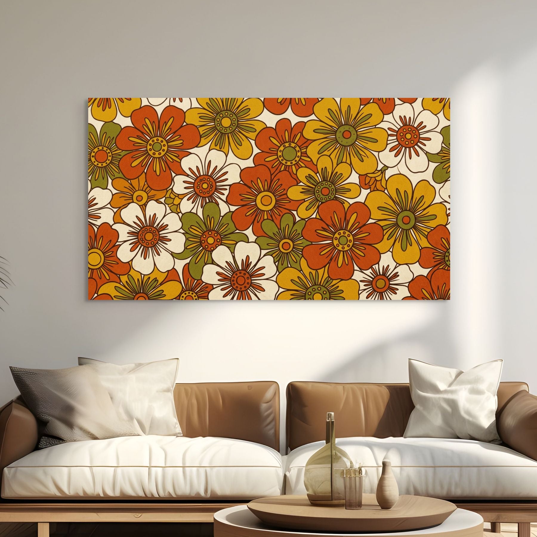 Retro Floral Canvas Flower Wall Art Vintage Orange Flower Canvas Print Decor Secondary image
