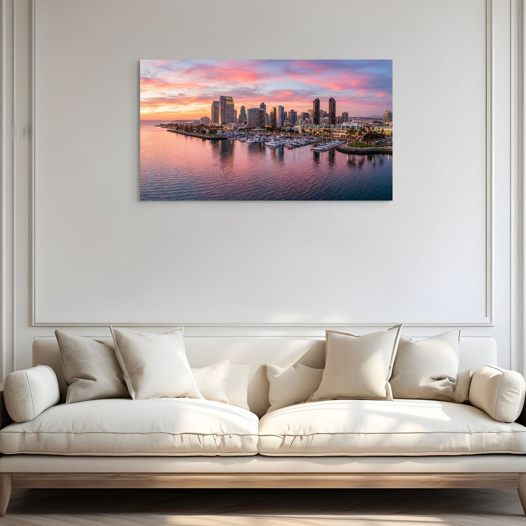 San Diego skyline sunset harbor marina wall art