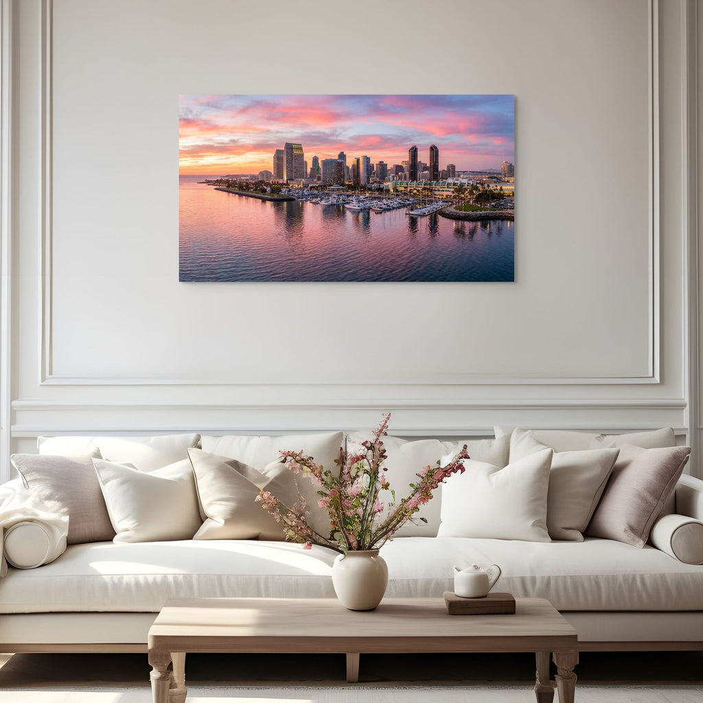 San Diego harbor skyline reflection modern city print