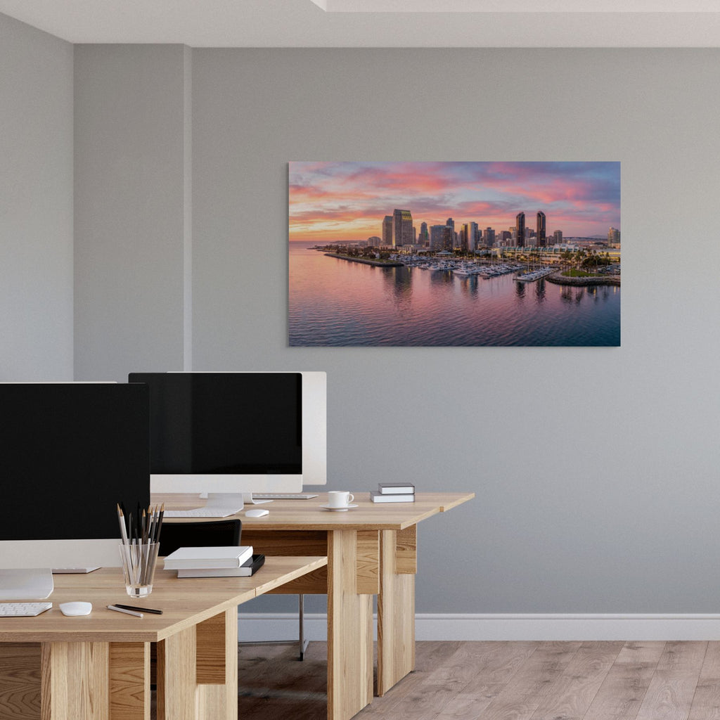 San Diego skyline with boats marina coastal wall decor