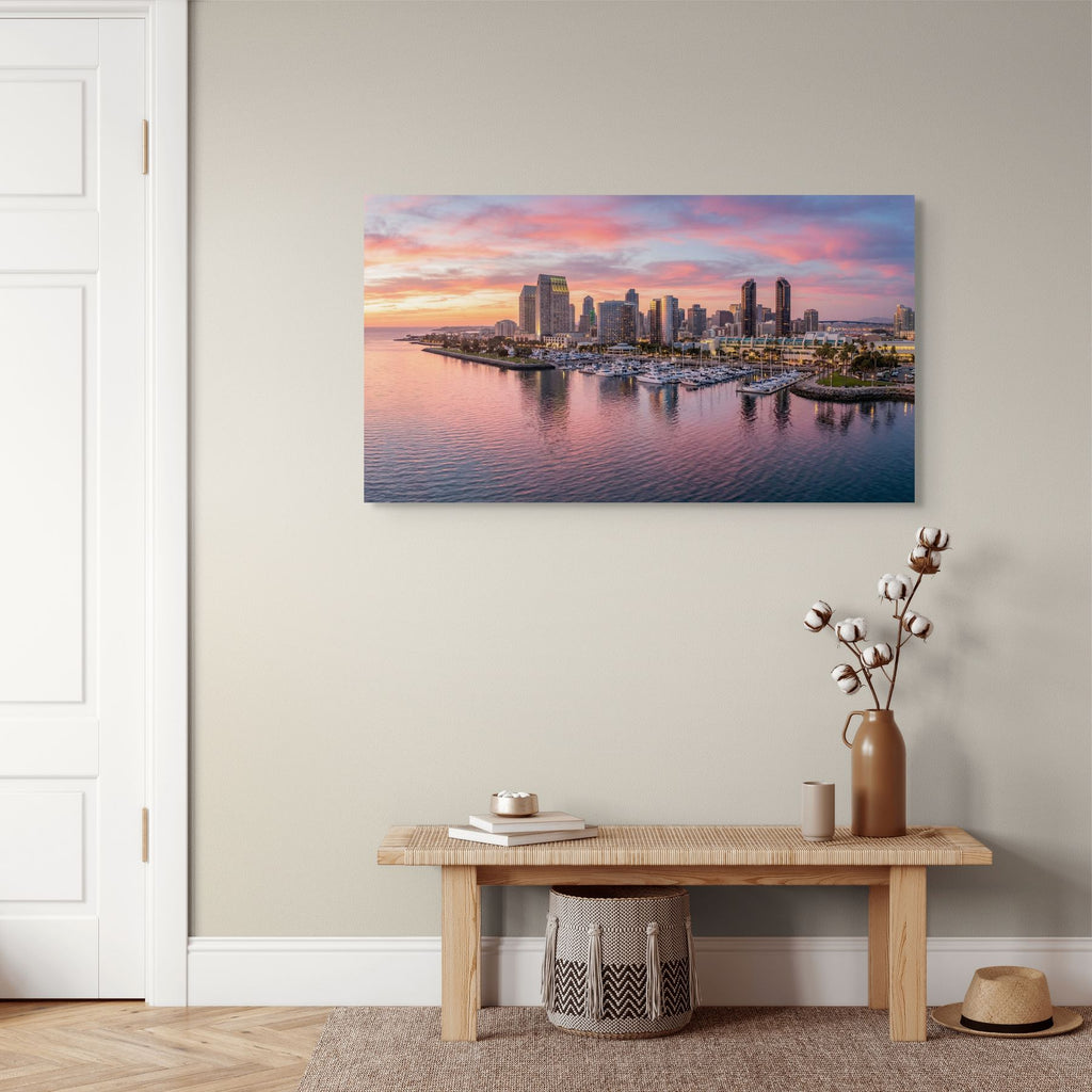 San Diego skyline colorful sunset California wall art