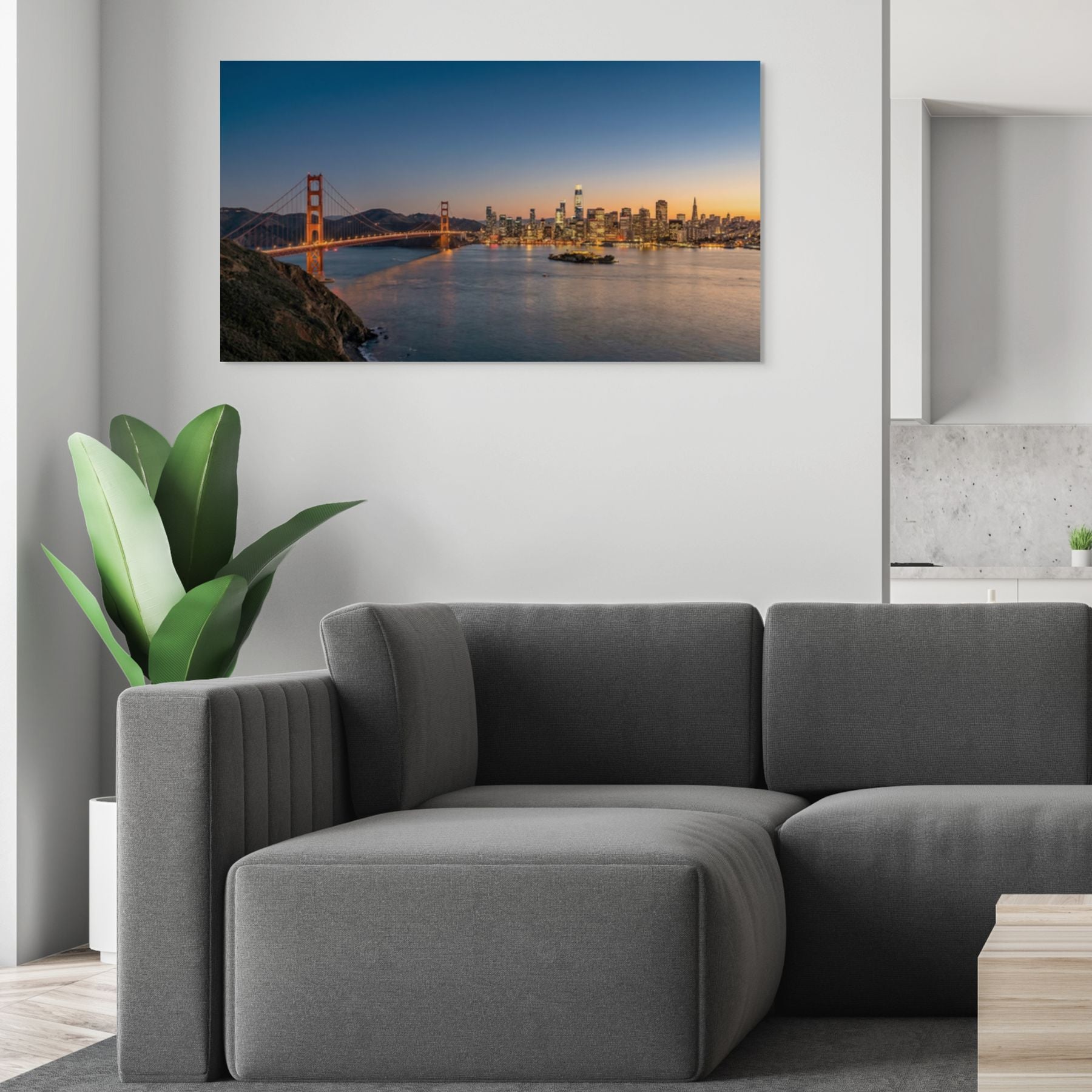 San Francisco skyline with Golden Gate Bridge sunset wall art