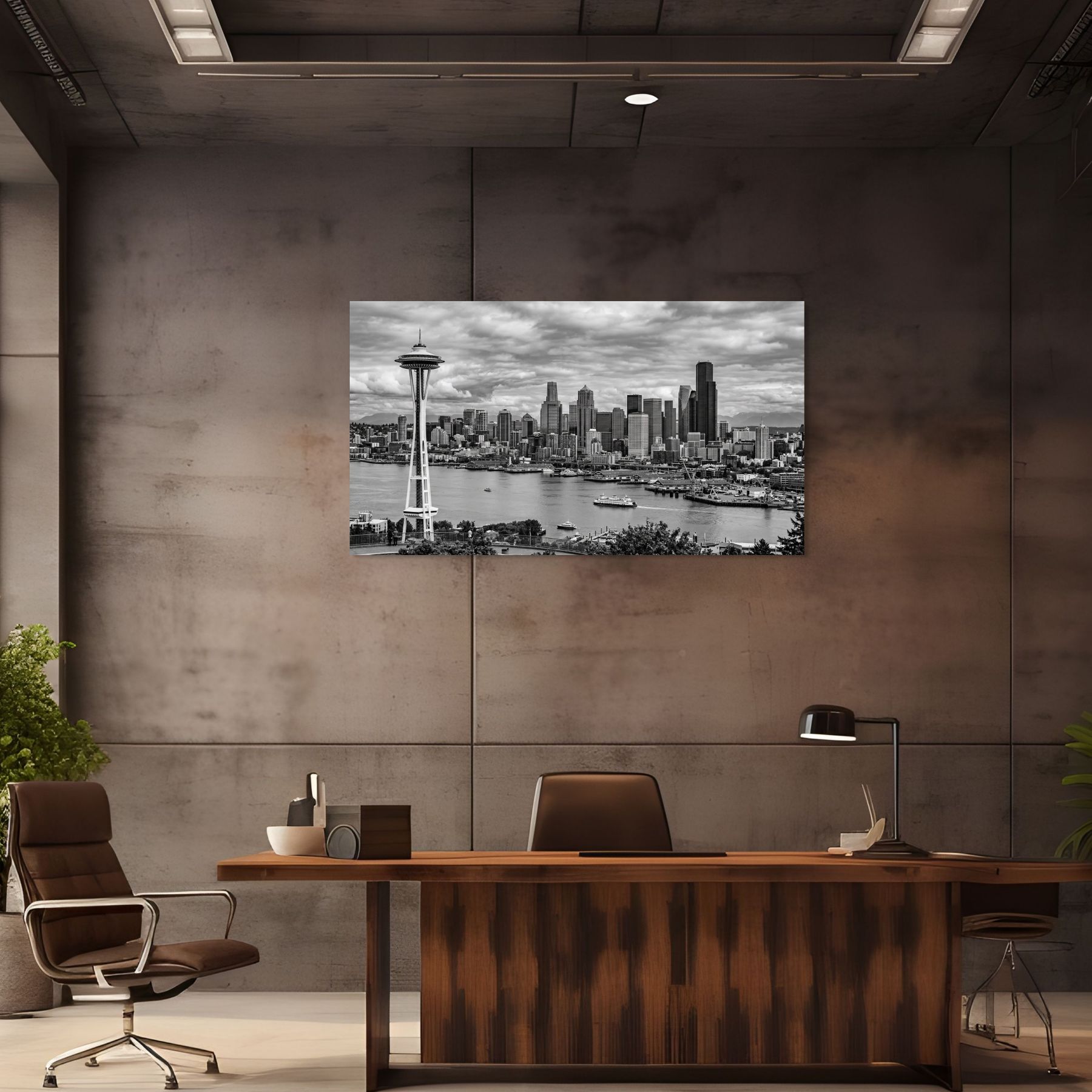 Seattle skyline with Space Needle black and white urban wall decor