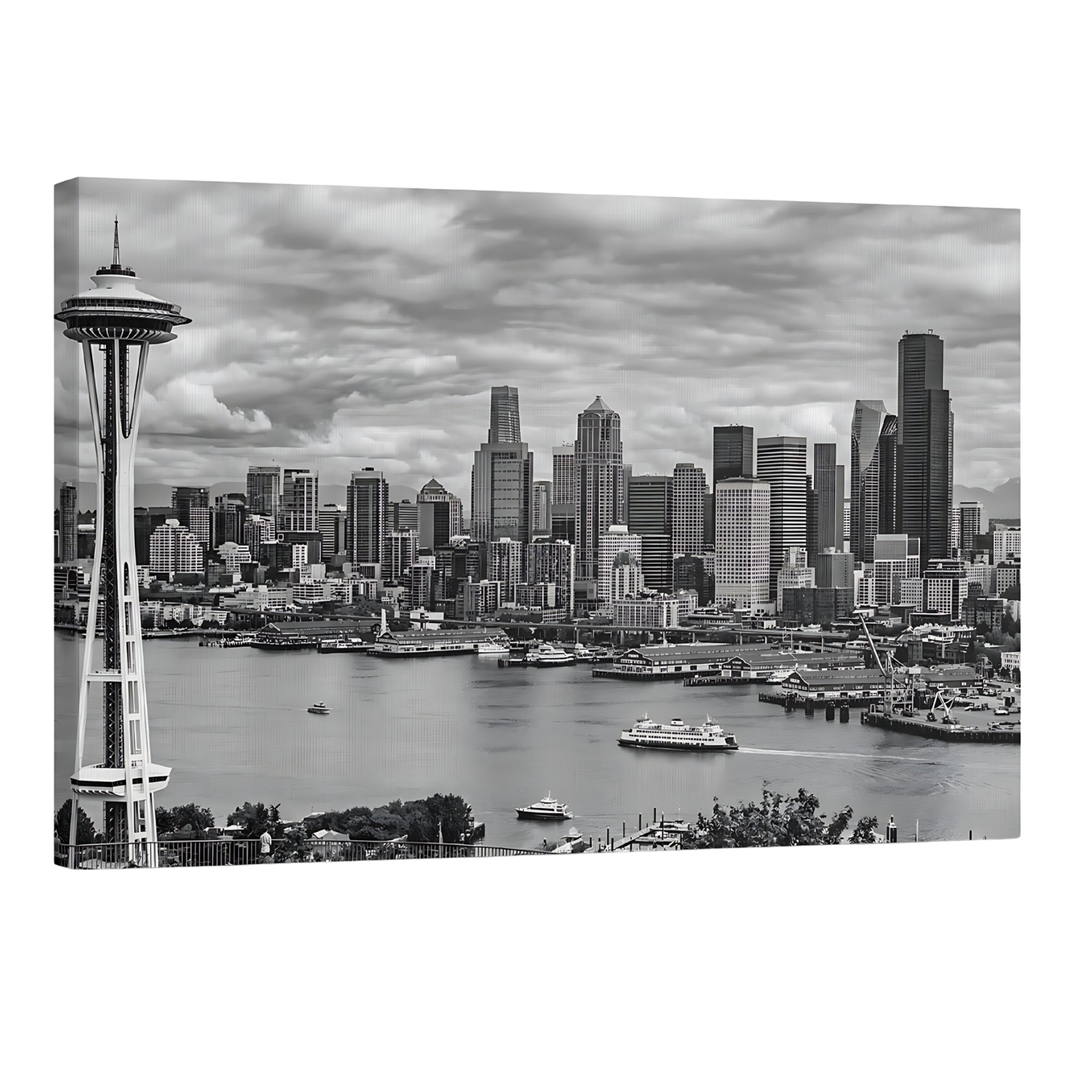 Seattle skyline black and white wall art Space Needle cityscape Seattle Washington waterfront print Main image