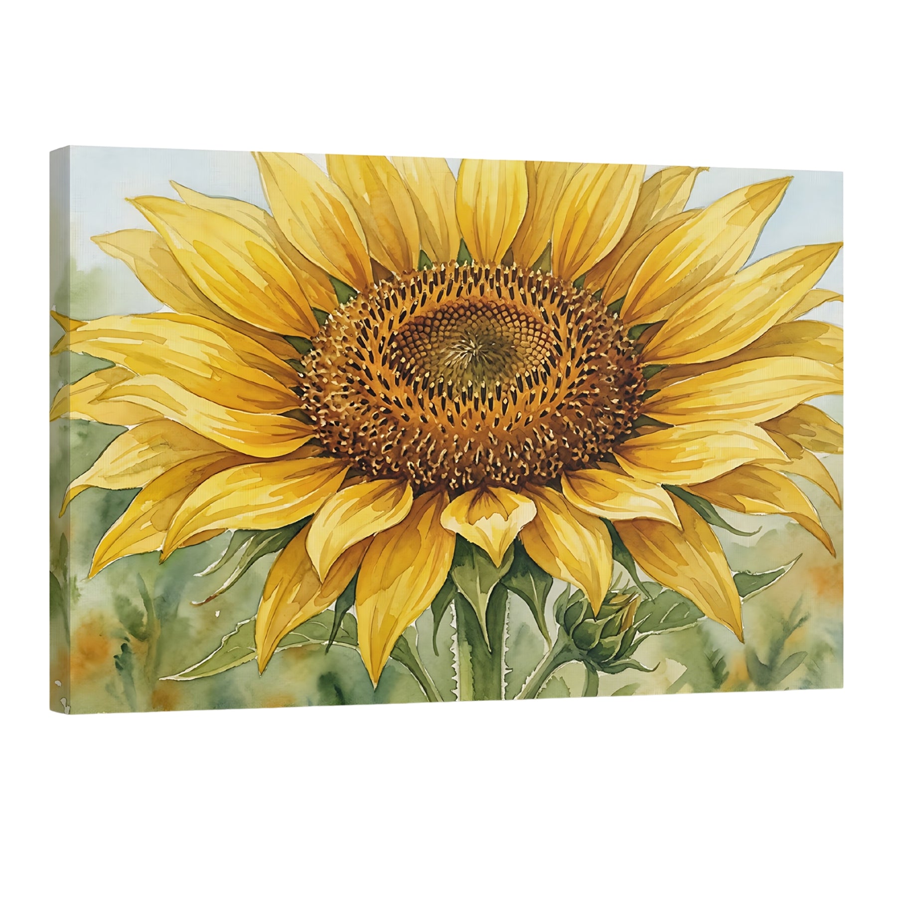 Sunflower watercolor wall art, yellow floral canvas decor for bright home Main image