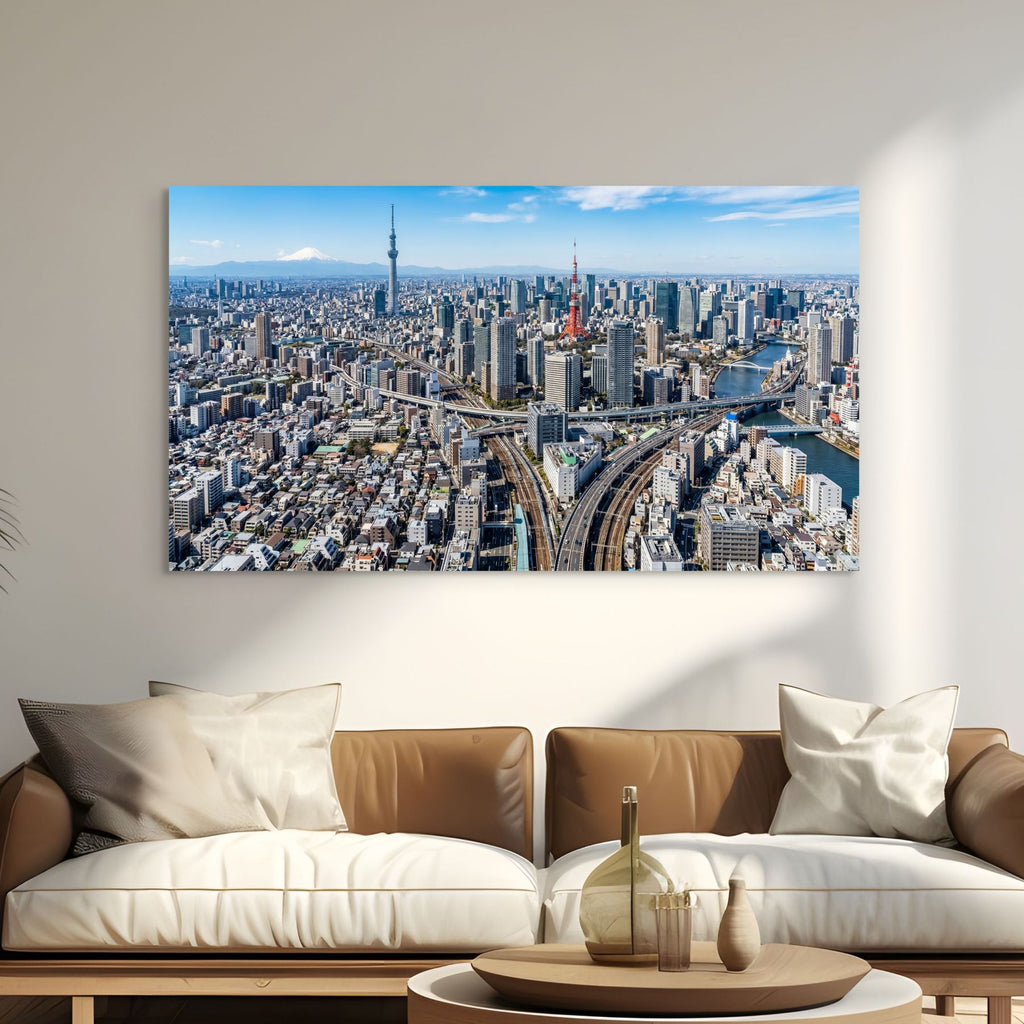 Tokyo skyline daytime with Mount Fuji and Skytree wall art