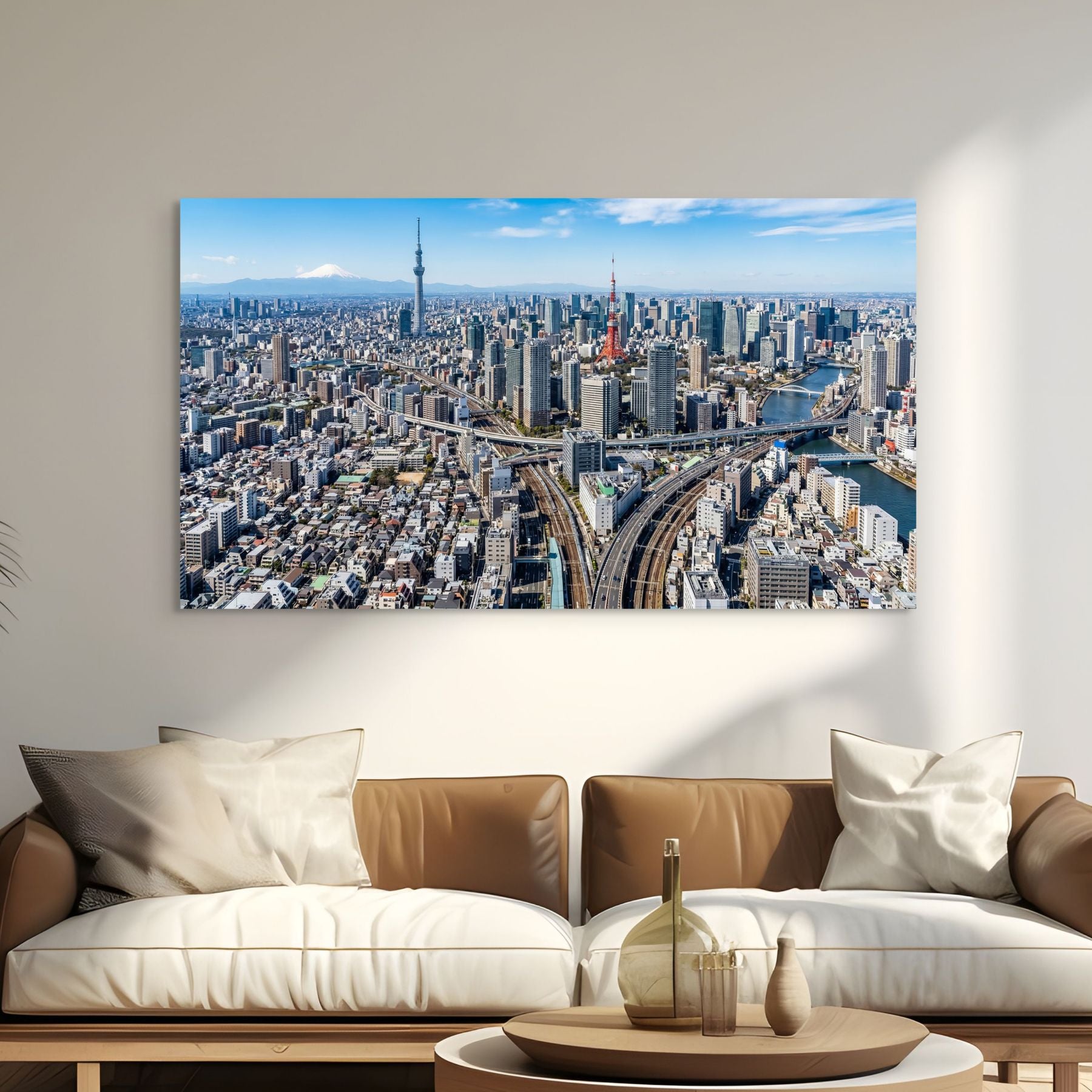Tokyo skyline daytime with Mount Fuji and Skytree wall art