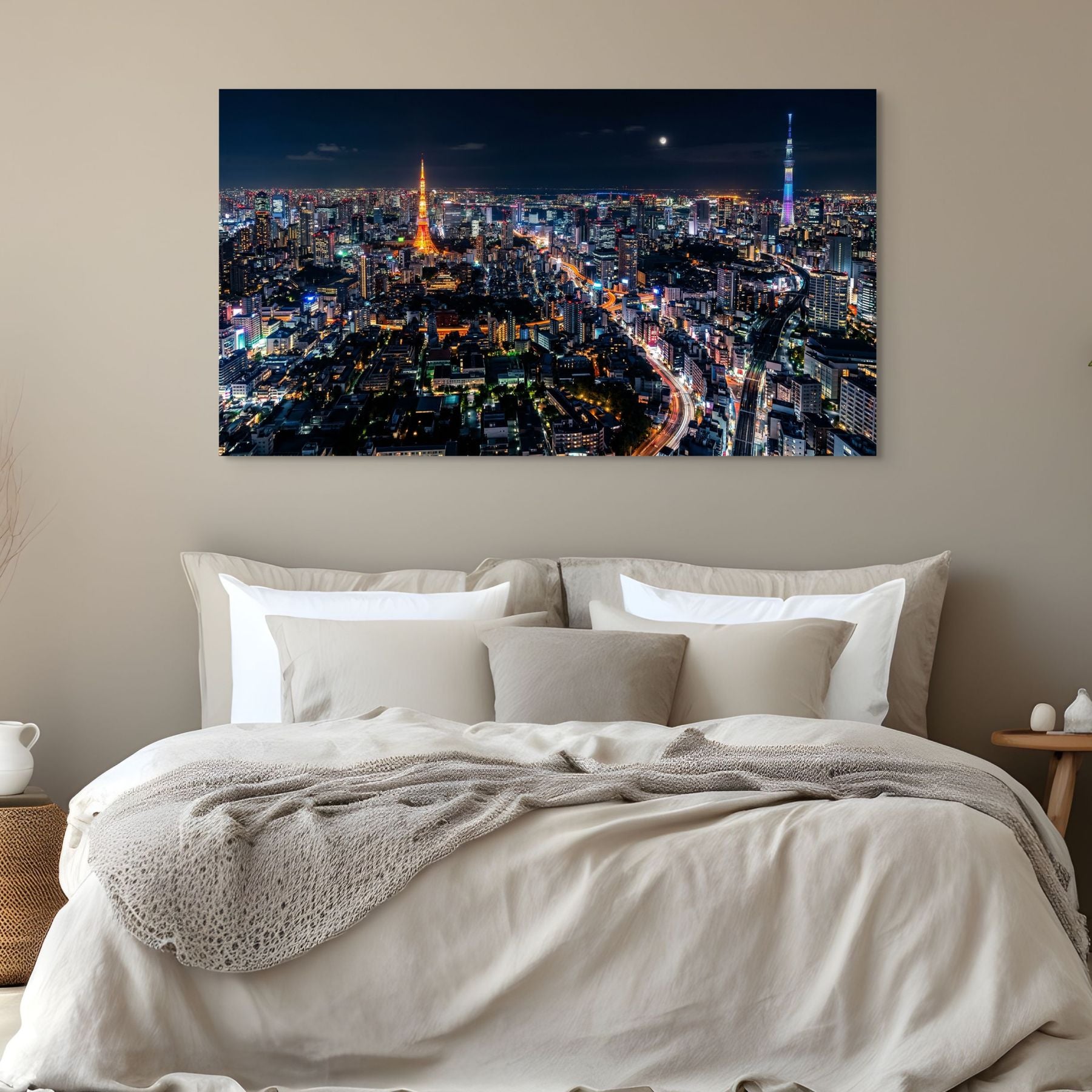 Tokyo Tower and Skytree skyline night view print