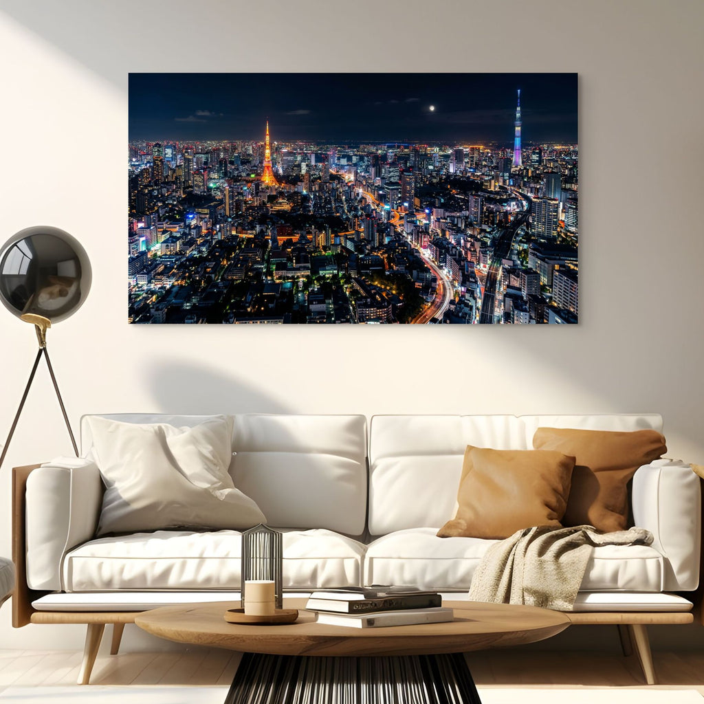 Tokyo city night lights futuristic skyline canvas print