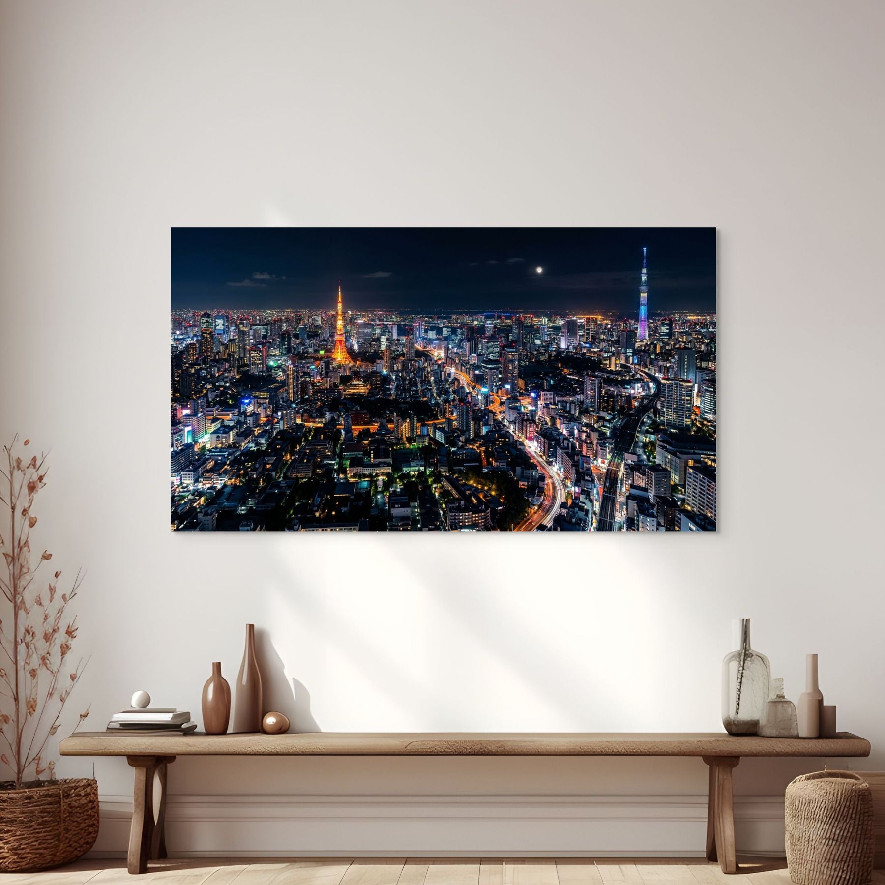 Tokyo skyline long exposure night traffic wall art