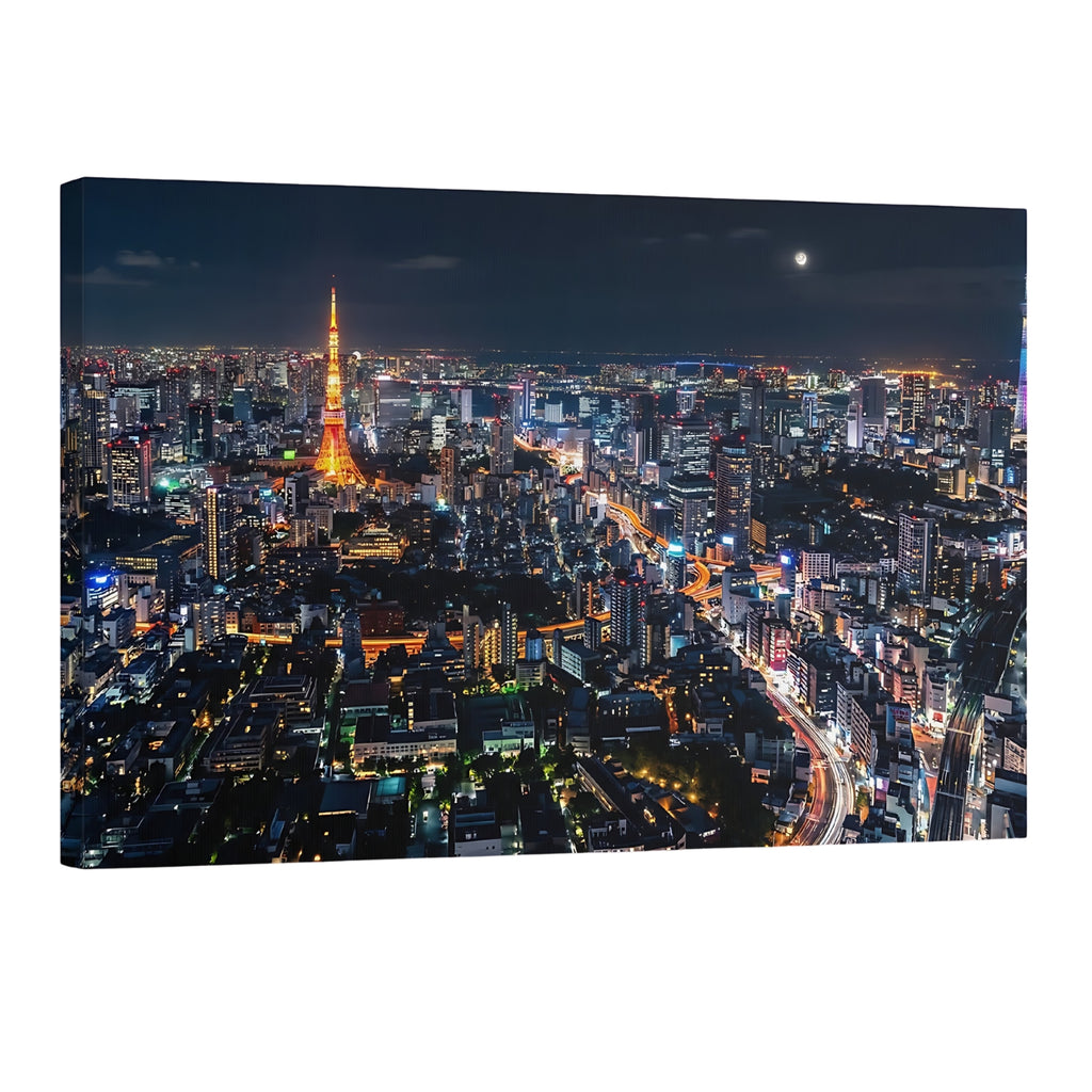 Tokyo skyline night city lights Tokyo Tower Skytree panoramic wall art print